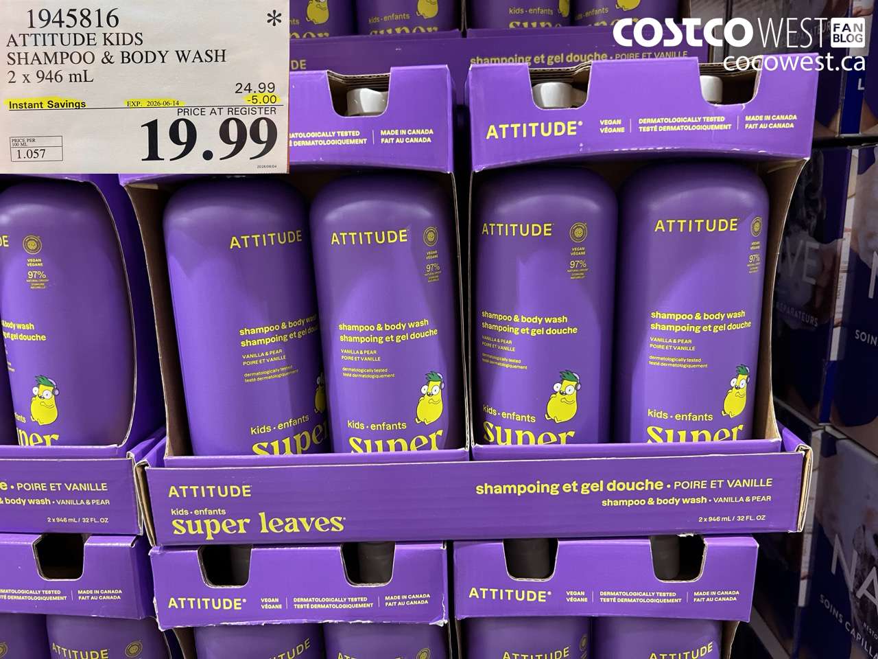 1945816 ATTITUDE KIDS SHAMPOO & BODY WASH 2 X 946 ML ($5.00 INSTANT SAVINGS EXPIRES ON 2026-06-14) $19.99