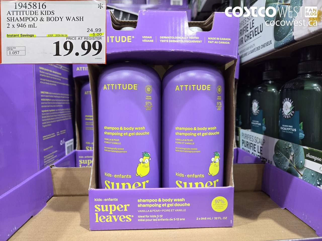 1945816 ATTITUDE KIDS SHAMPOO & BODY WASH 2 X 946 ML ($5.00 INSTANT SAVINGS EXPIRES ON 2026-06-14) $19.99