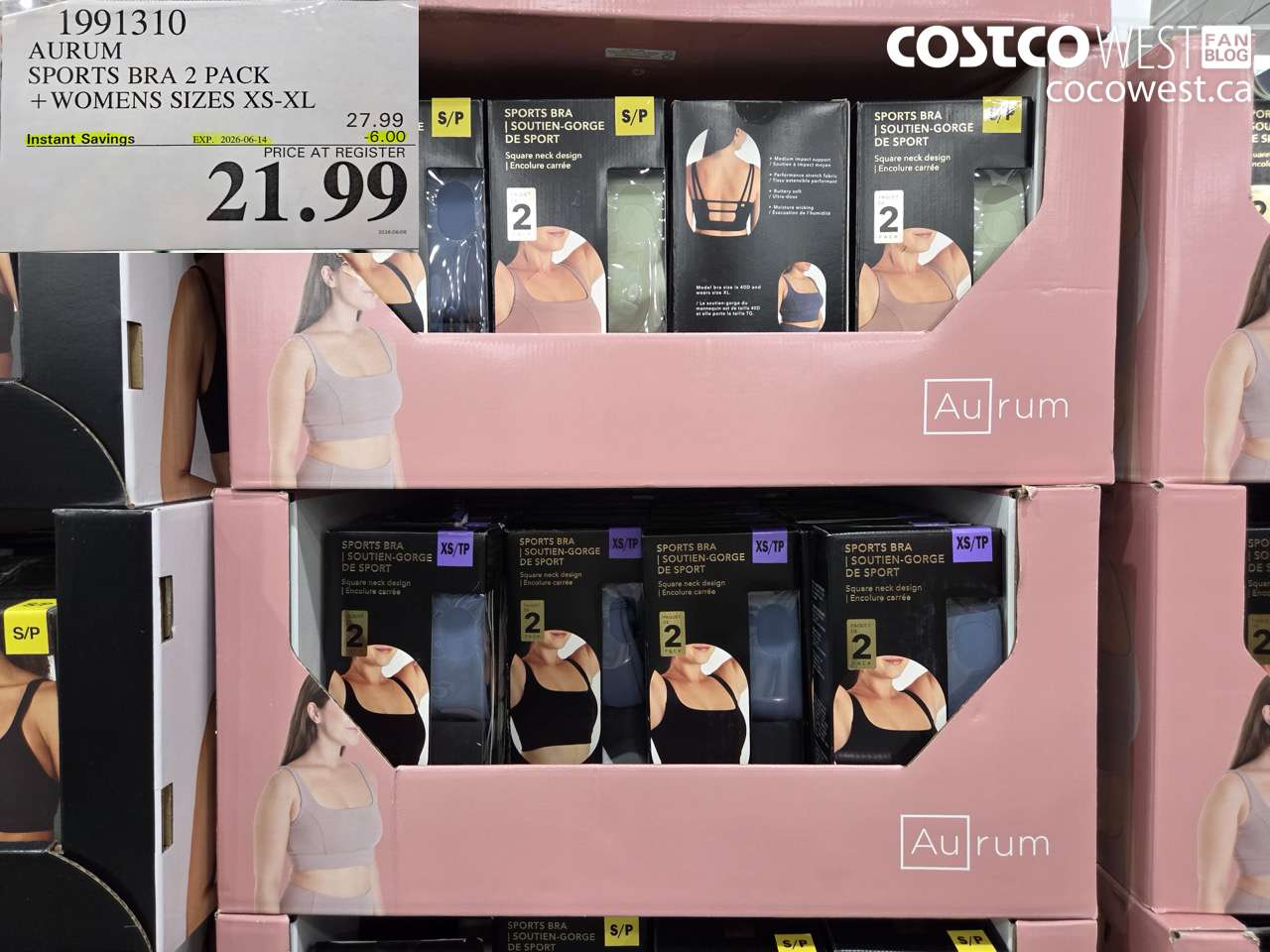 1991310 AURUM SPORTS BRA 2 PACK WOMENS SIZES XS-XL ($6.00 INSTANT SAVINGS EXPIRES ON 2026-06-14) $21.99