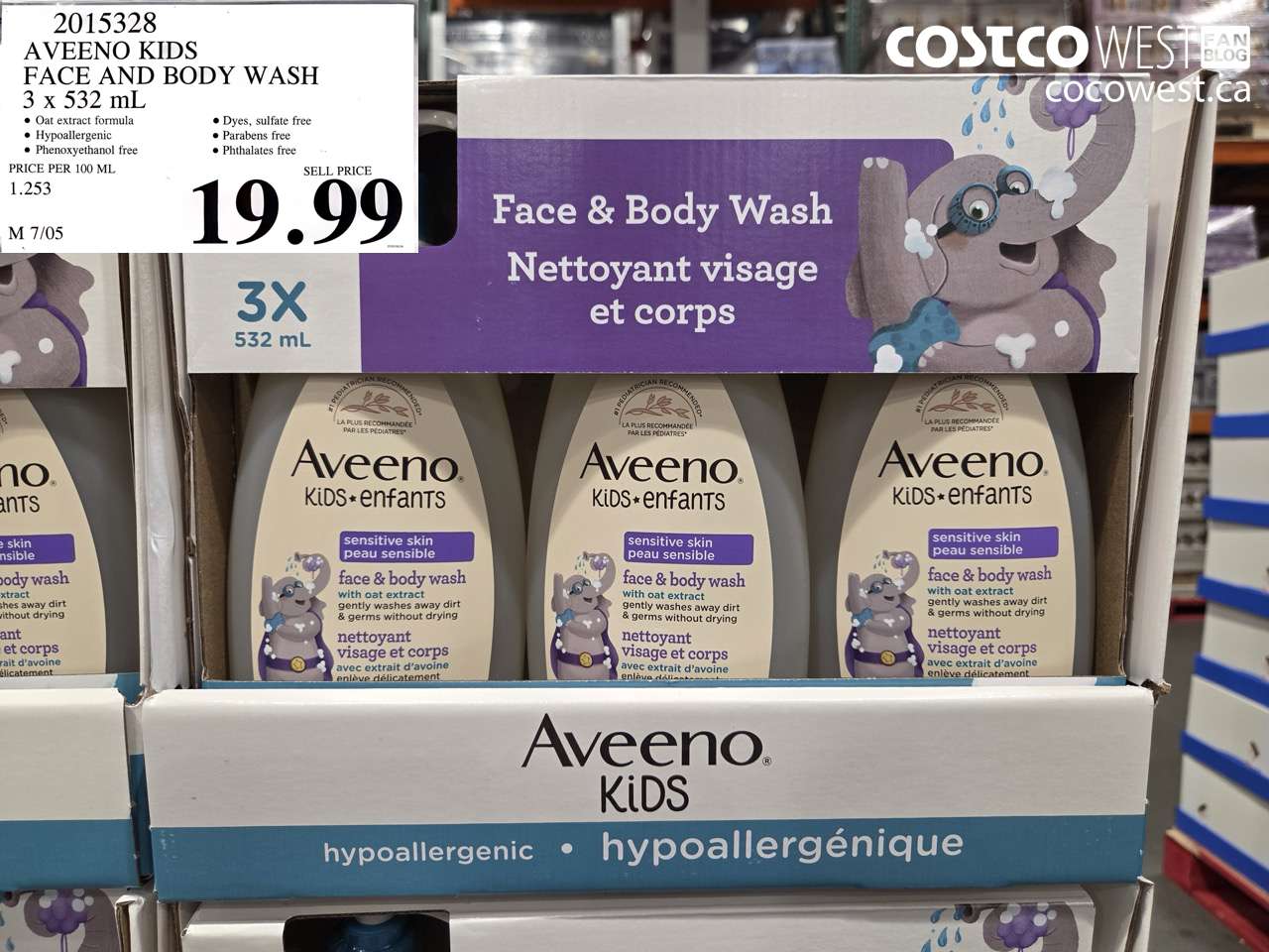 2015328 AVEENO KIDS FACE AND BODY WASH 3 X 532 ML $19.99
