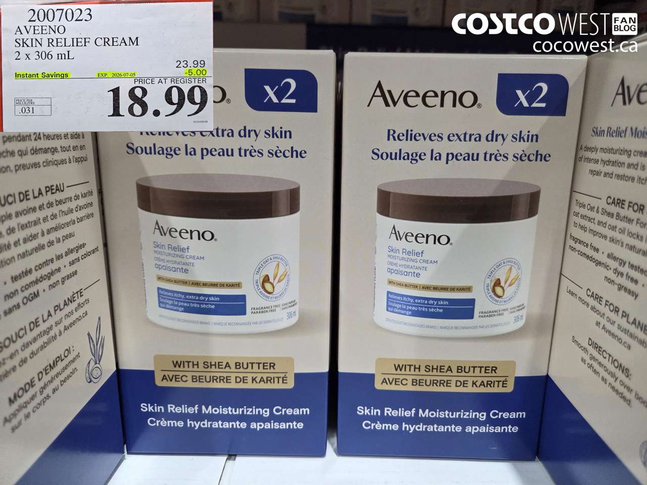 2007023 AVEENO SKIN RELIEF CREAM 2 X 306 ML ($5.00 INSTANT SAVINGS EXPIRES ON 2026-07-05) $18.99