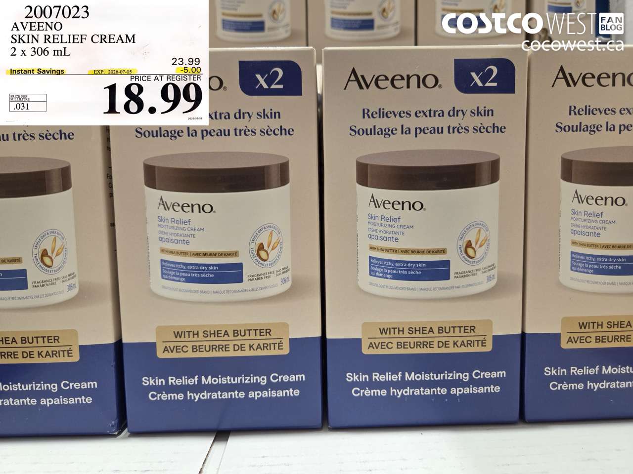 2007023 AVEENO SKIN RELIEF CREAM 2 X 306 ML ($5.00 INSTANT SAVINGS EXPIRES ON 2026-07-05) $18.99