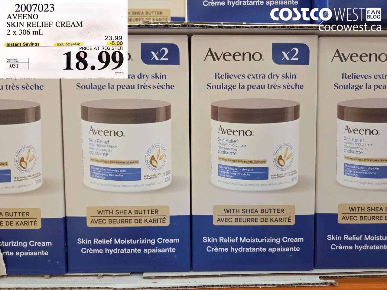 2007023 AVEENO SKIN RELIEF CREAM 2 X 306 ML ($5.00 INSTANT SAVINGS EXPIRES ON 2026-07-05) $18.99