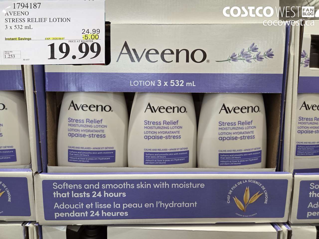 1794187 AVEENO STRESS RELIEF LOTION 3 X 532 ML ($5.00 INSTANT SAVINGS EXPIRES ON 2026-06-07) $19.99