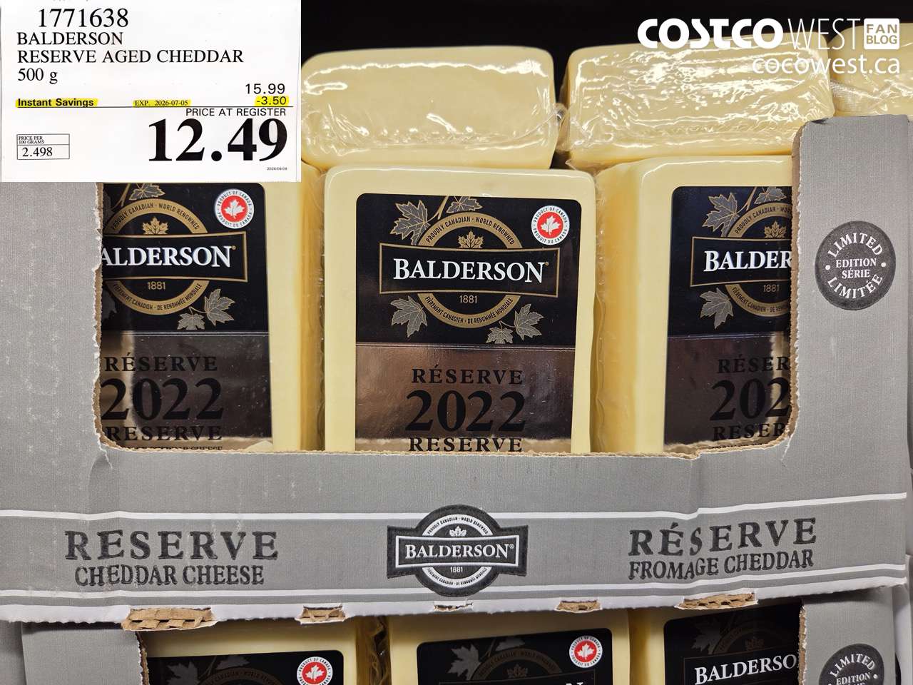 1771638 BALDERSON RESERVE AGED CHEDDAR 500 G ($3.50 INSTANT SAVINGS EXPIRES ON 2026-07-05) $12.49