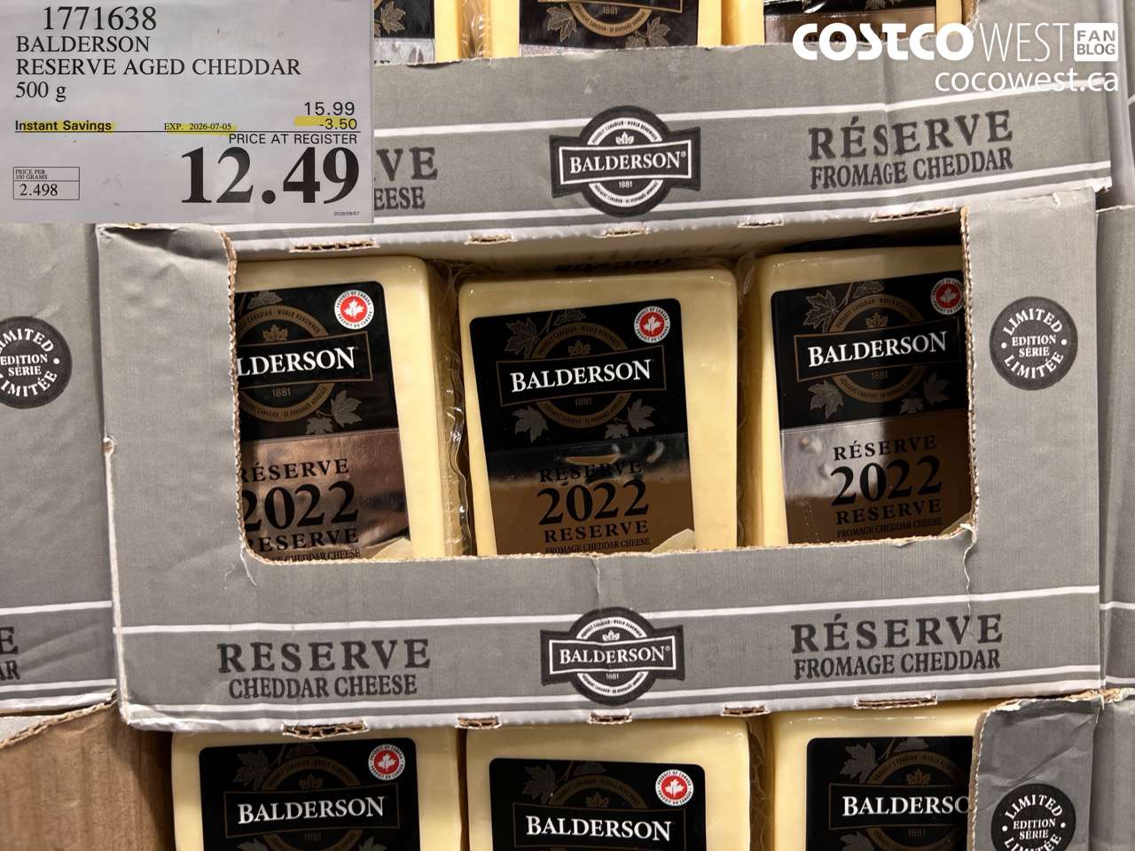 1771638 BALDERSON RESERVE AGED CHEDDAR 500 G ($3.50 INSTANT SAVINGS EXPIRES ON 2026-07-05) $12.49