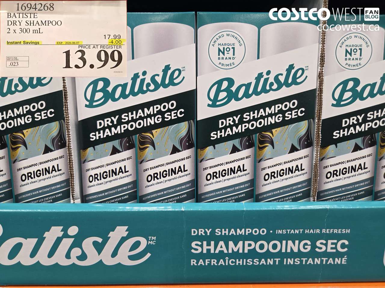 1694268 BATISTE DRY SHAMPOO 2 X 300 ML ($4.00 INSTANT SAVINGS EXPIRES ON 2026-06-07) $13.99