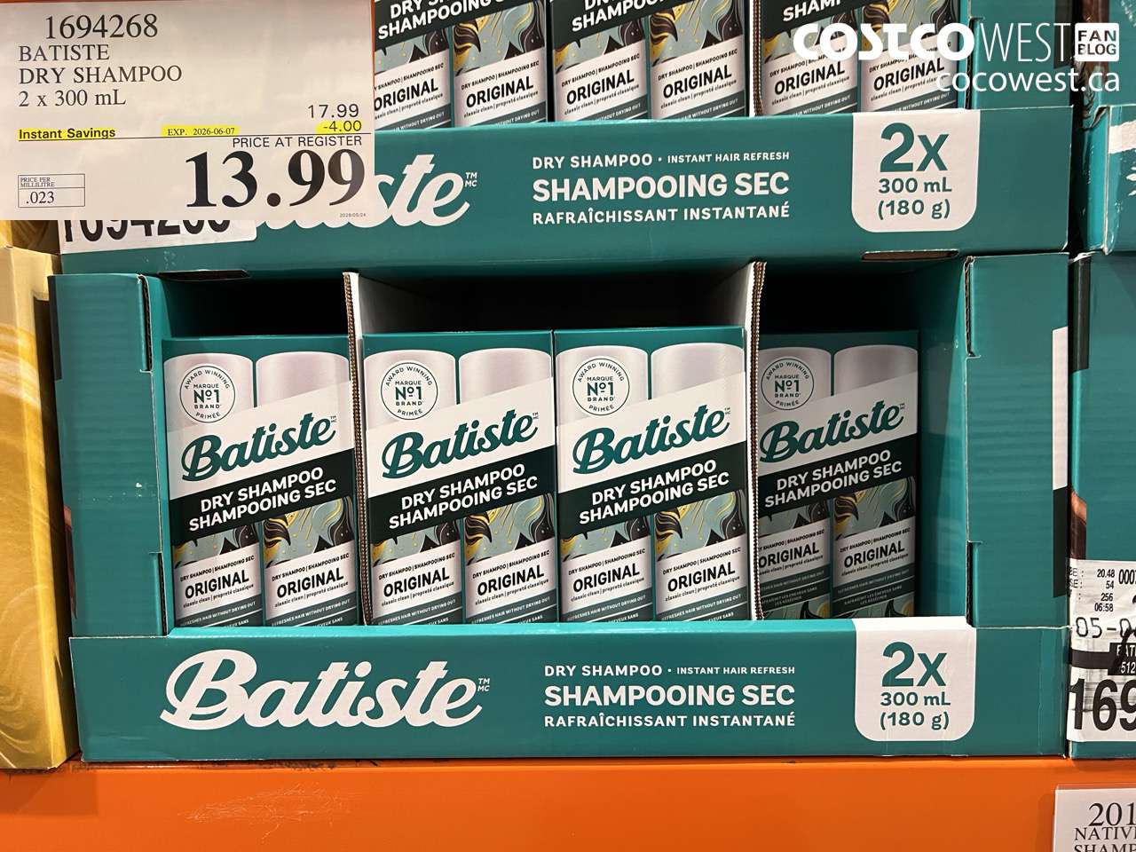 1694268 BATISTE DRY SHAMPOO 2 X 300 ML ($4.00 INSTANT SAVINGS EXPIRES ON 2026-06-07) $13.99