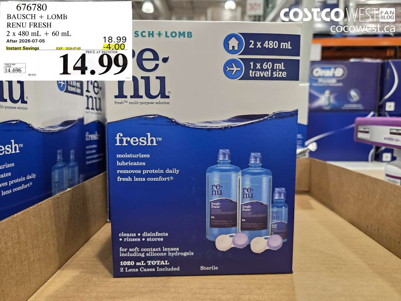 676780 BAUSCH + LOMB RENU FRESH 2 X 480 ML + 60 ML ($4.00 INSTANT SAVINGS EXPIRES ON 2026-07-05) $14.99