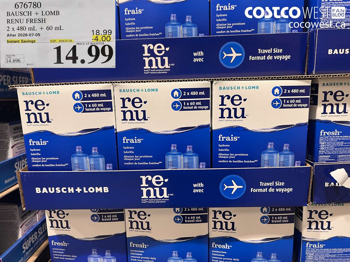 676780 BAUSCH + LOMB RENU FRESH 2 X 480 ML + 60 ML ($4.00 INSTANT SAVINGS EXPIRES ON 2026-07-05) $14.99
