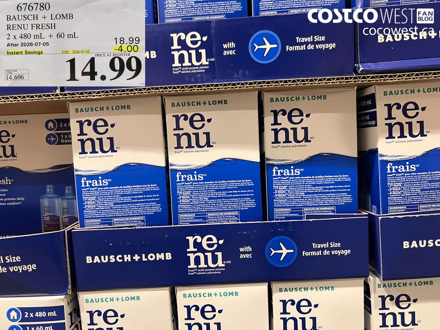 676780 BAUSCH + LOMB RENU FRESH 2 X 480 ML + 60 ML ($4.00 INSTANT SAVINGS EXPIRES ON 2026-07-05) $14.99