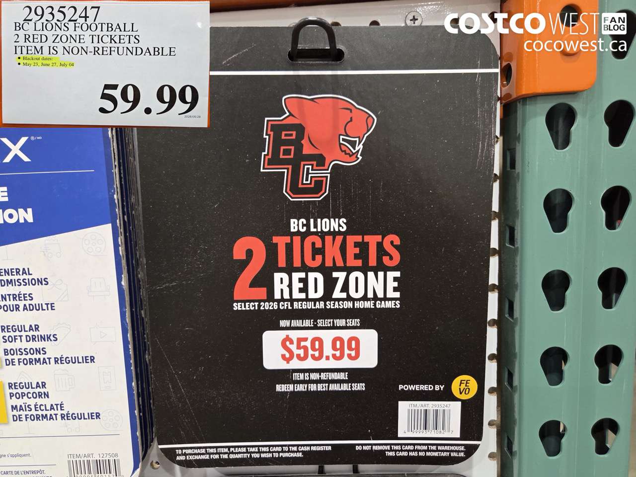 2935247 BC LIONS FOOTBALL 2 RED ZONE TICKETS ITEM IS NON-REFUNDABLE $59.99