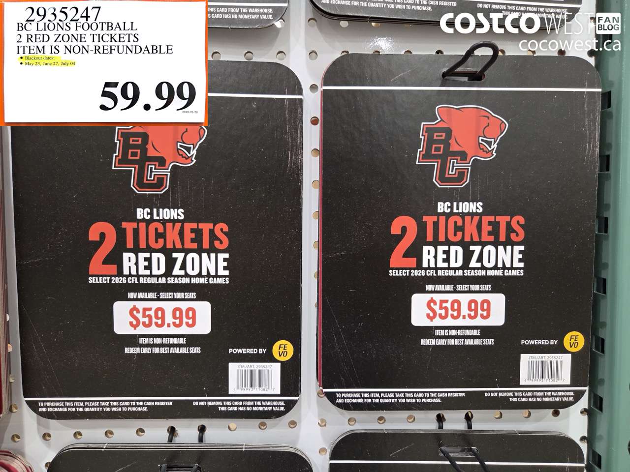 2935247 BC LIONS FOOTBALL 2 RED ZONE TICKETS ITEM IS NON-REFUNDABLE $59.99