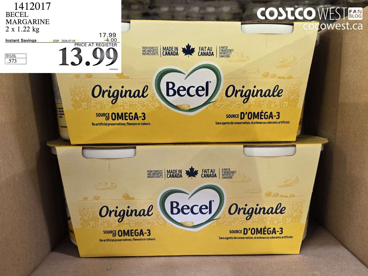 1412017 BECEL MARGARINE 2 X 1.22 KG ($4.00 INSTANT SAVINGS EXPIRES ON 2026-07-05) $13.99