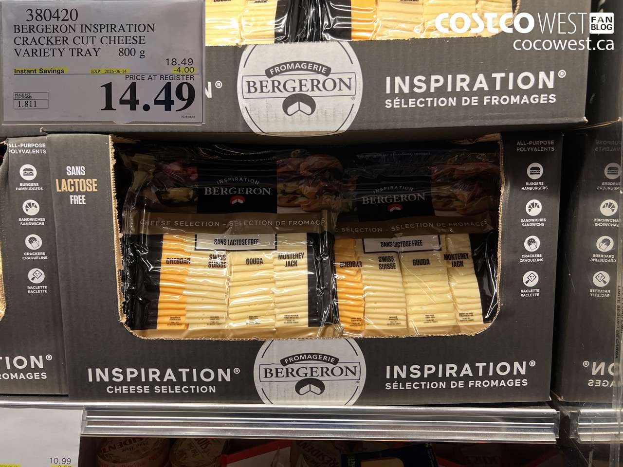 380420 BERGERON INSPIRATION CRACKER CUT CHEESE VARIETY TRAY 800 G ($4.00 INSTANT SAVINGS EXPIRES ON 2026-06-14) $14.49