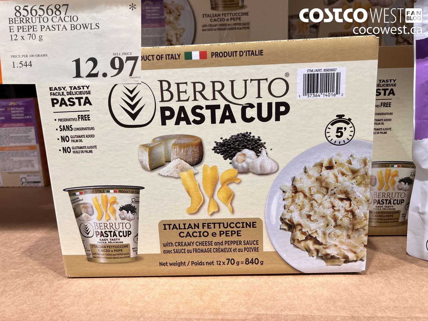 8565687 BERRUTO CACIO E PEPE PASTA BOWLS 12 X 70 G $12.97