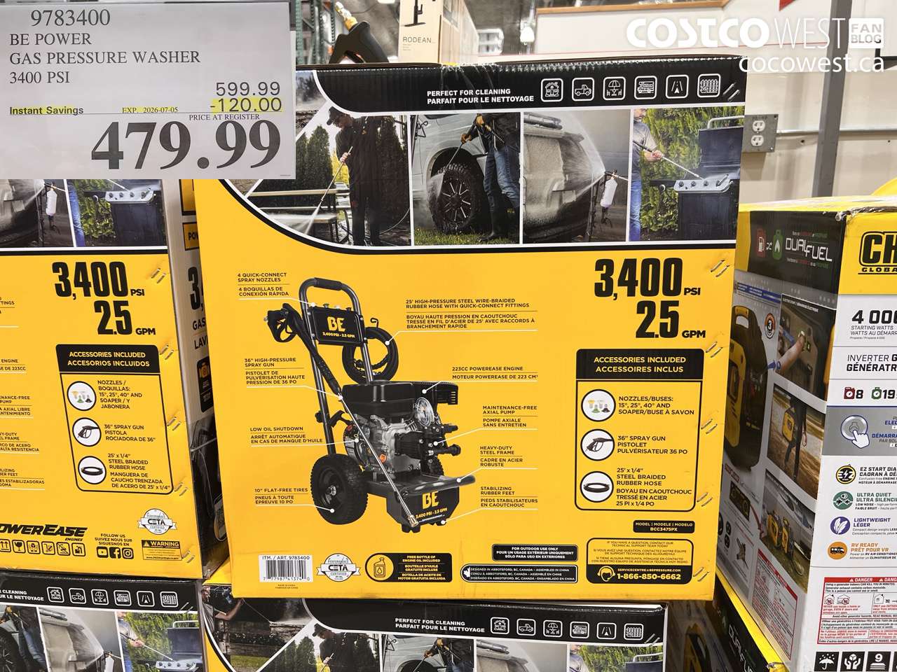 9783400 BE POWER GAS PRESSURE WASHER 3400 PSI ($120.00 INSTANT SAVINGS EXPIRES ON 2026-07-05) $479.99