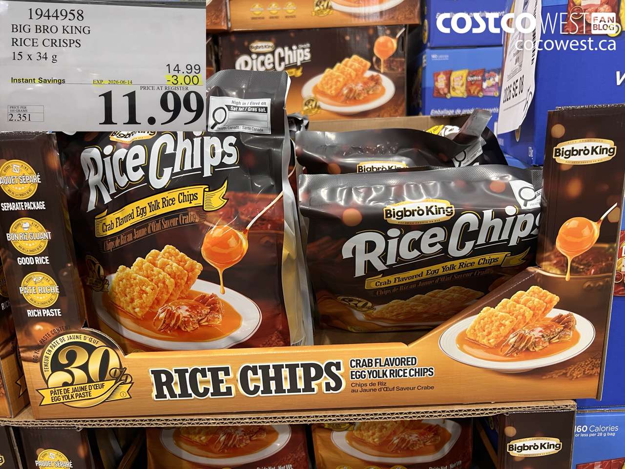 1944958 BIG BRO KING RICE CRISPS 15 X 34 G ($3.00 INSTANT SAVINGS EXPIRES ON 2026-06-14) $11.99