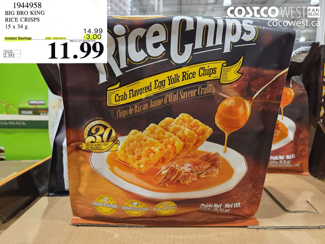 1944958 BIG BRO KING RICE CRISPS 15 X 34 G ($3.00 INSTANT SAVINGS EXPIRES ON 2026-06-14) $11.99