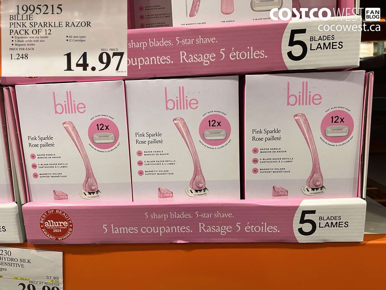 1995215 BILLIE PINK SPARKLE RAZOR PACK OF 12 $14.97