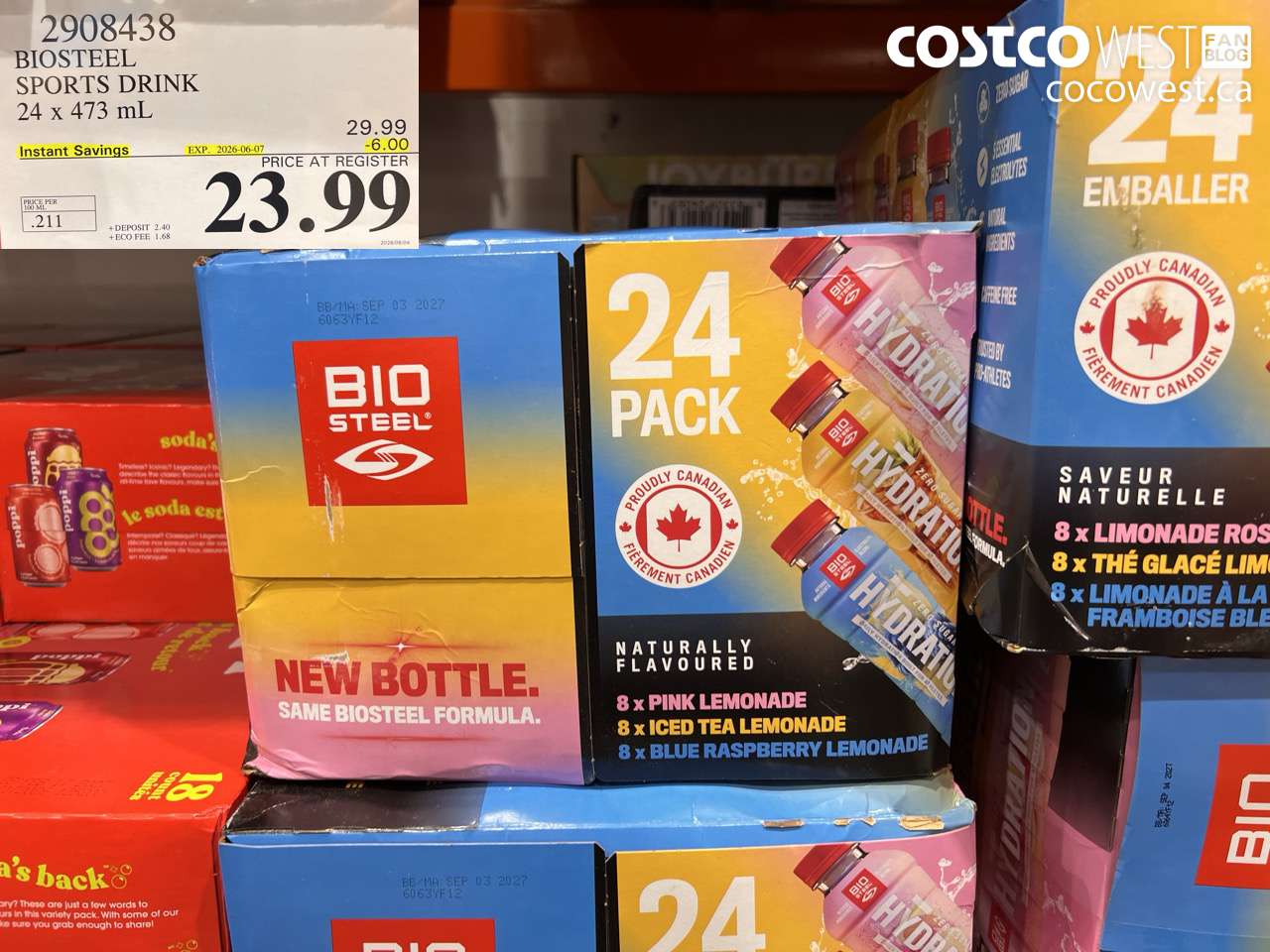 2908438 BIOSTEEL SPORTS DRINK 24 X 473 ML ($6.00 INSTANT SAVINGS EXPIRES ON 2026-06-07) $23.99