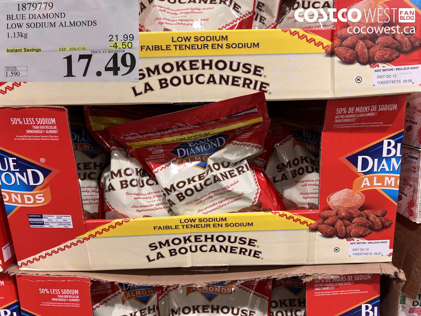 1879779 BLUE DIAMOND LOW SODIUM ALMONDS 1.13KG ($4.50 INSTANT SAVINGS EXPIRES ON 2026-07-05) $17.49