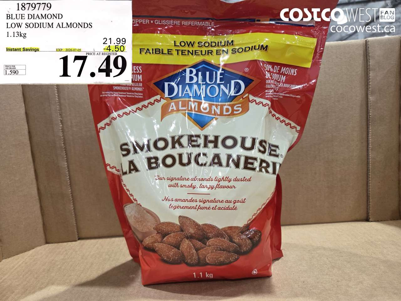 1879779 BLUE DIAMOND LOW SODIUM ALMONDS 1.13KG ($4.50 INSTANT SAVINGS EXPIRES ON 2026-07-05) $17.49