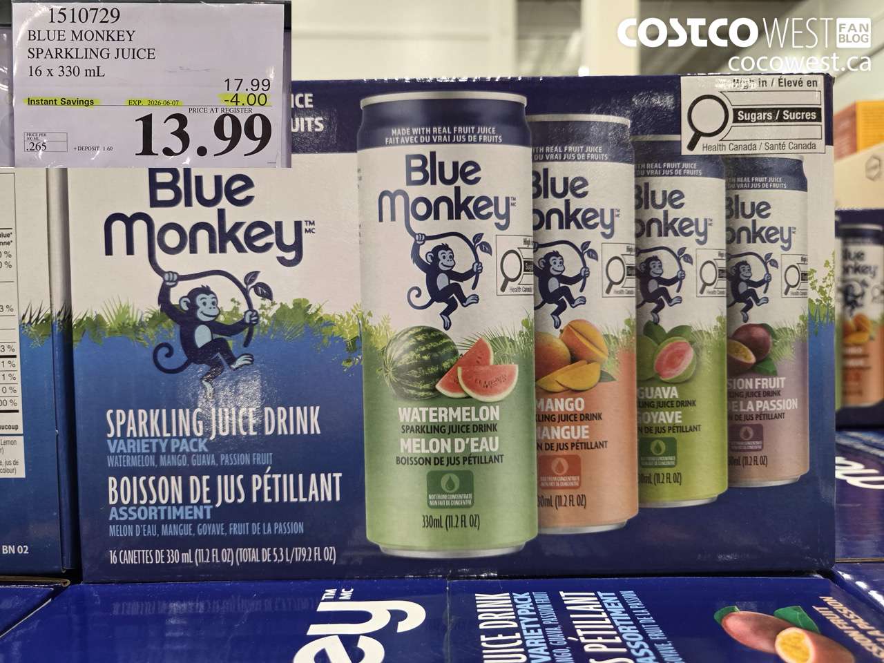 1510729 BLUE MONKEY SPARKLING JUICE 16 X 330 ML ($4.00 INSTANT SAVINGS EXPIRES ON 2026-06-07) $13.99