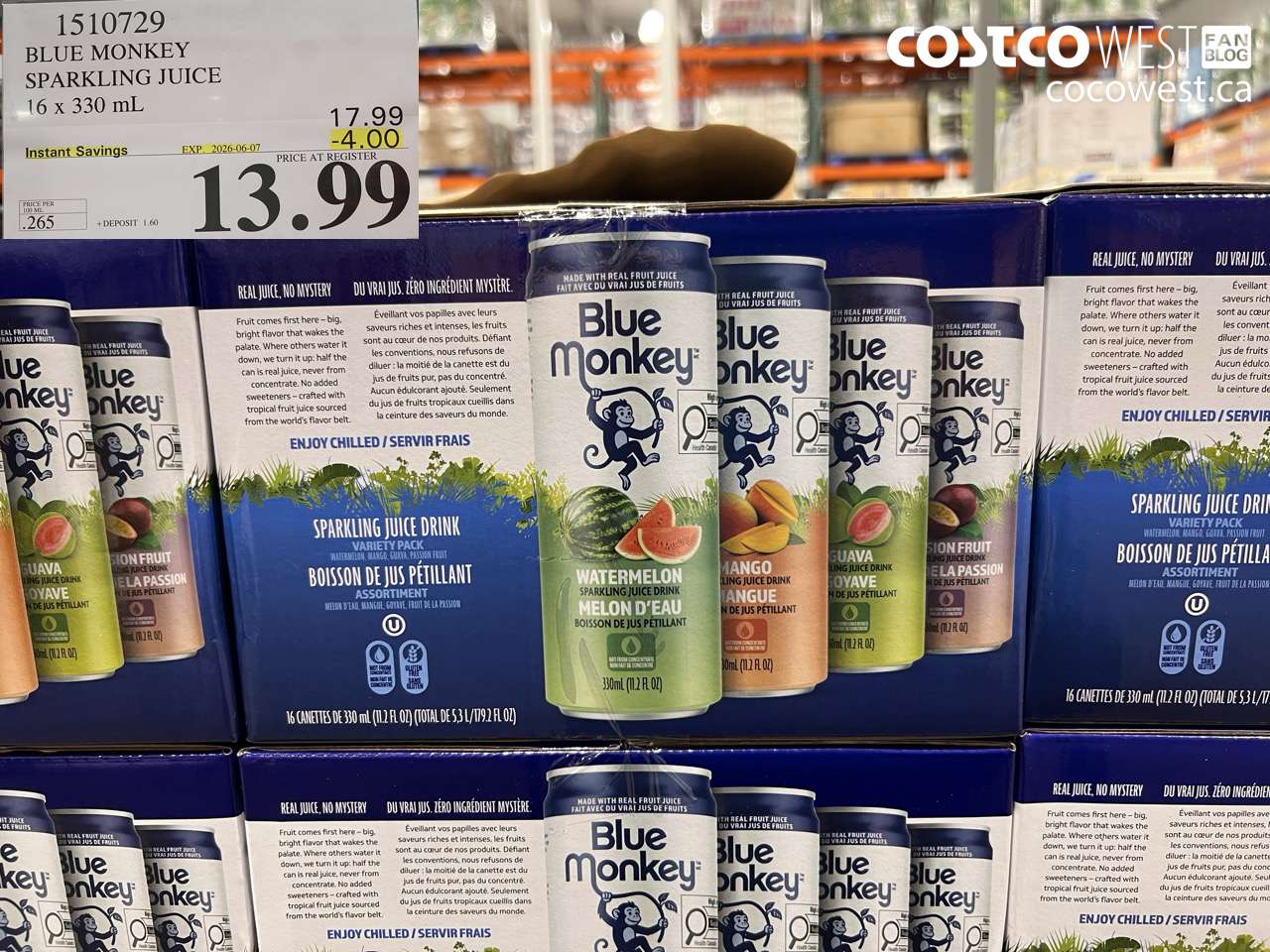 1510729 BLUE MONKEY SPARKLING JUICE 16 X 330 ML ($4.00 INSTANT SAVINGS EXPIRES ON 2026-06-07) $13.99
