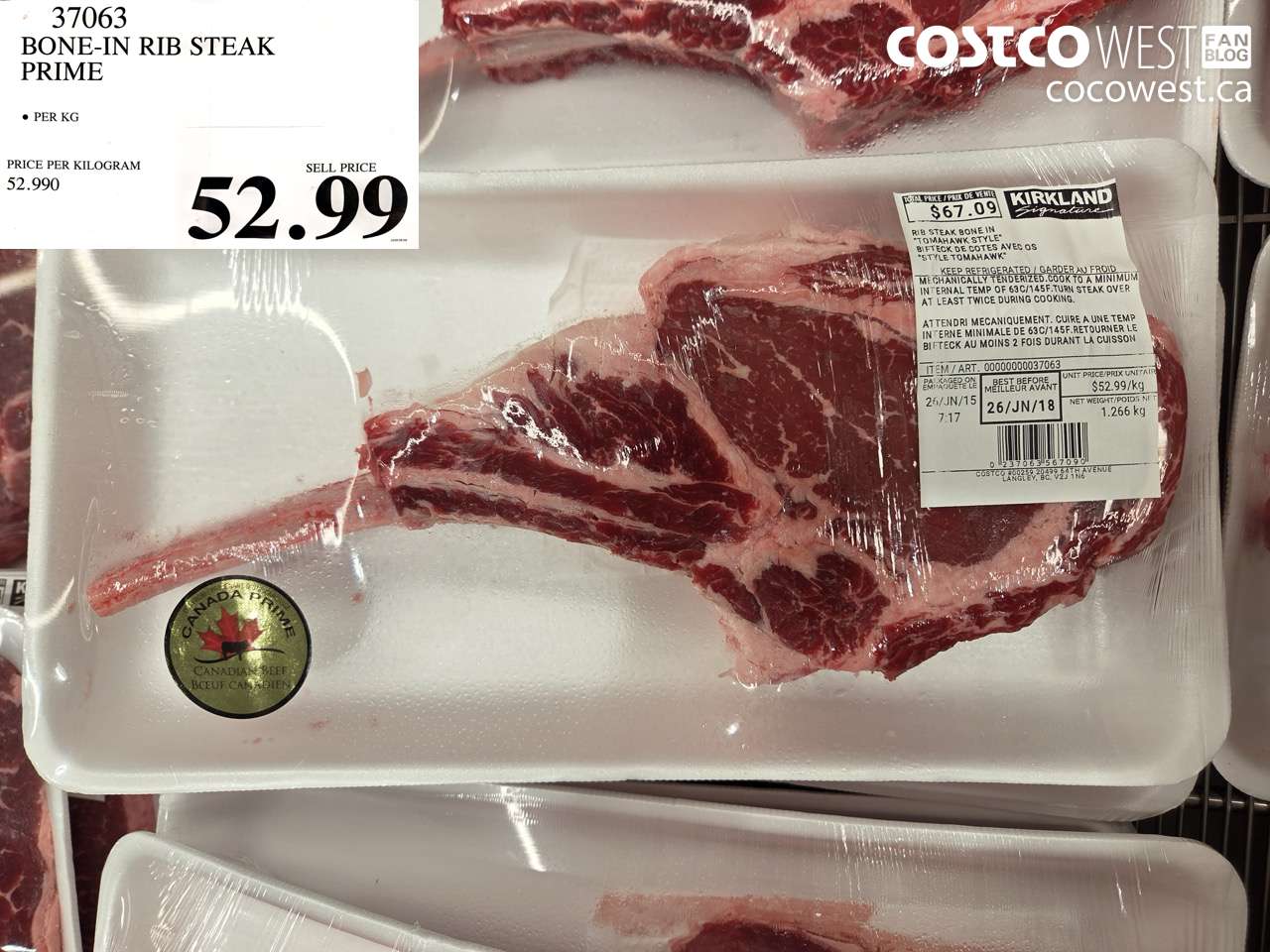 37063 BONE-IN RIB STEAK PRIME $52.99