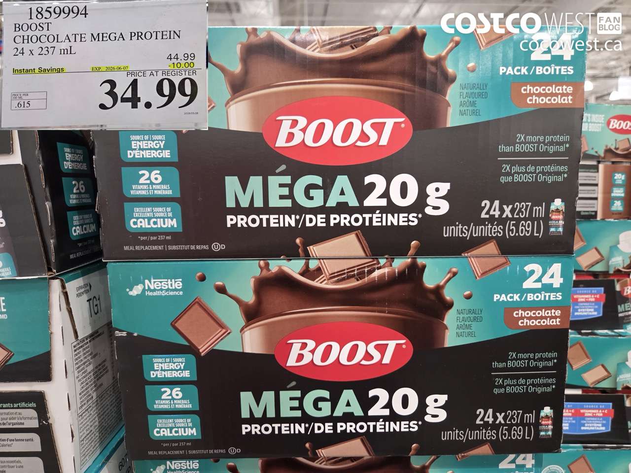 1859994 BOOST CHOCOLATE MEGA PROTEIN 24 X 237 ML ($10.00 INSTANT SAVINGS EXPIRES ON 2026-06-07) $34.99