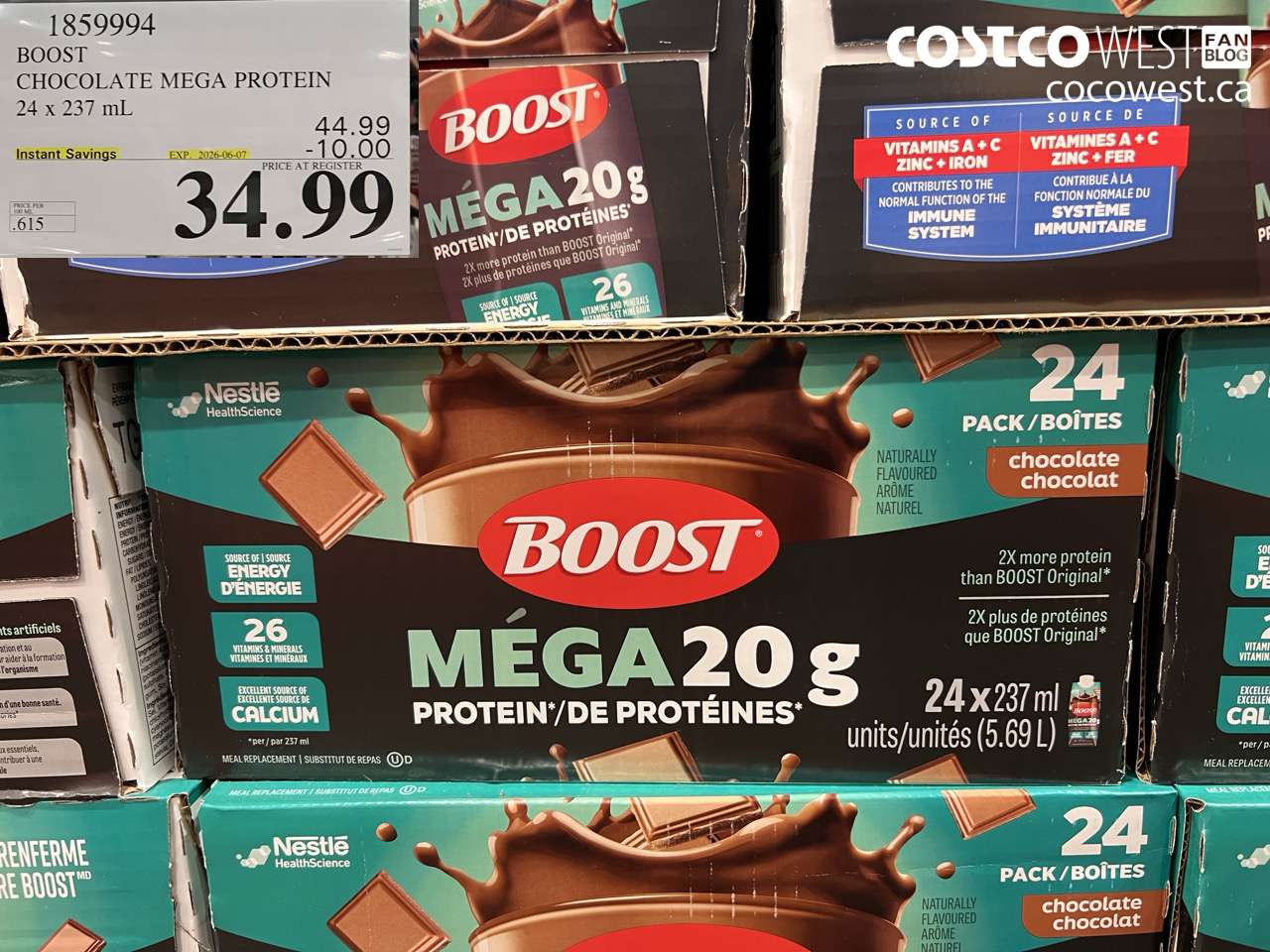 1859994 BOOST CHOCOLATE MEGA PROTEIN 24 X 237 ML ($10.00 INSTANT SAVINGS EXPIRES ON 2026-06-07) $34.99