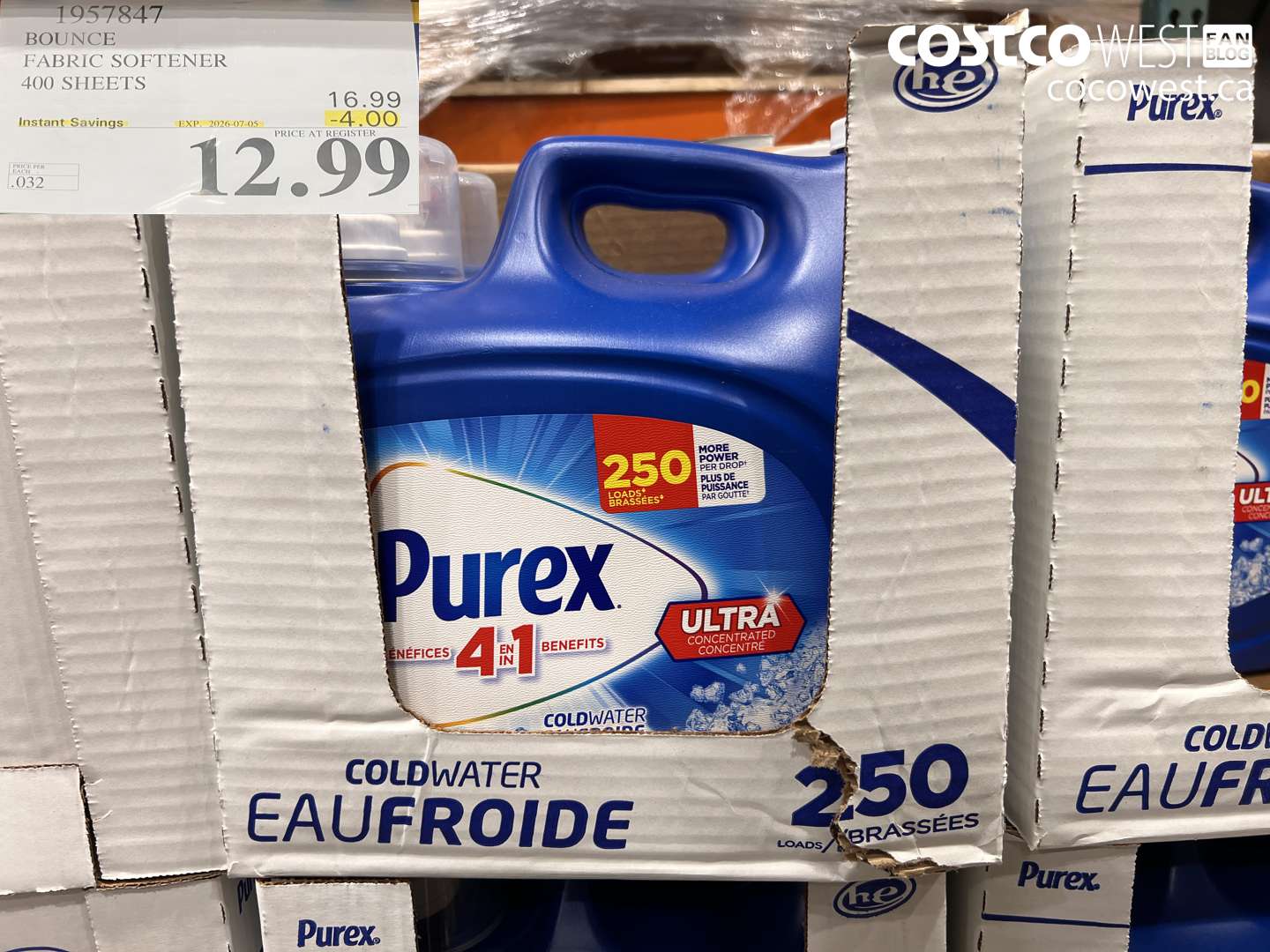 1957847 BOUNCE FABRIC SOFTENER 400 SHEETS ($4.00 INSTANT SAVINGS EXPIRES ON 2026-07-05) $12.99