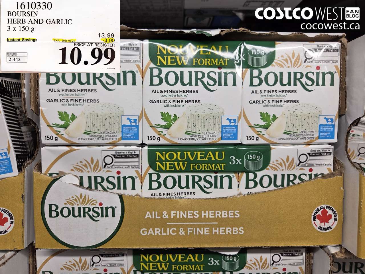 1610330 BOURSIN HERB AND GARLIC 3 X 150 G ($3.00 INSTANT SAVINGS EXPIRES ON 2026-06-21) $10.99