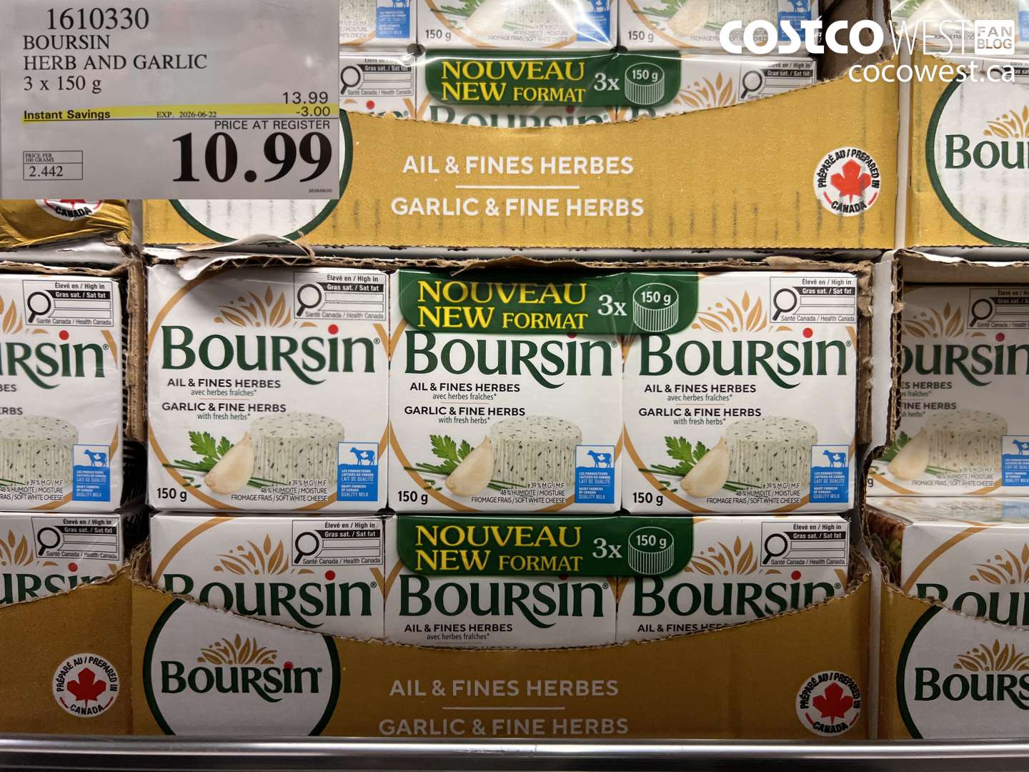 1610330 BOURSIN HERB AND GARLIC 3 X 150 G ($3.00 INSTANT SAVINGS EXPIRES ON 2026-06-22) $10.99