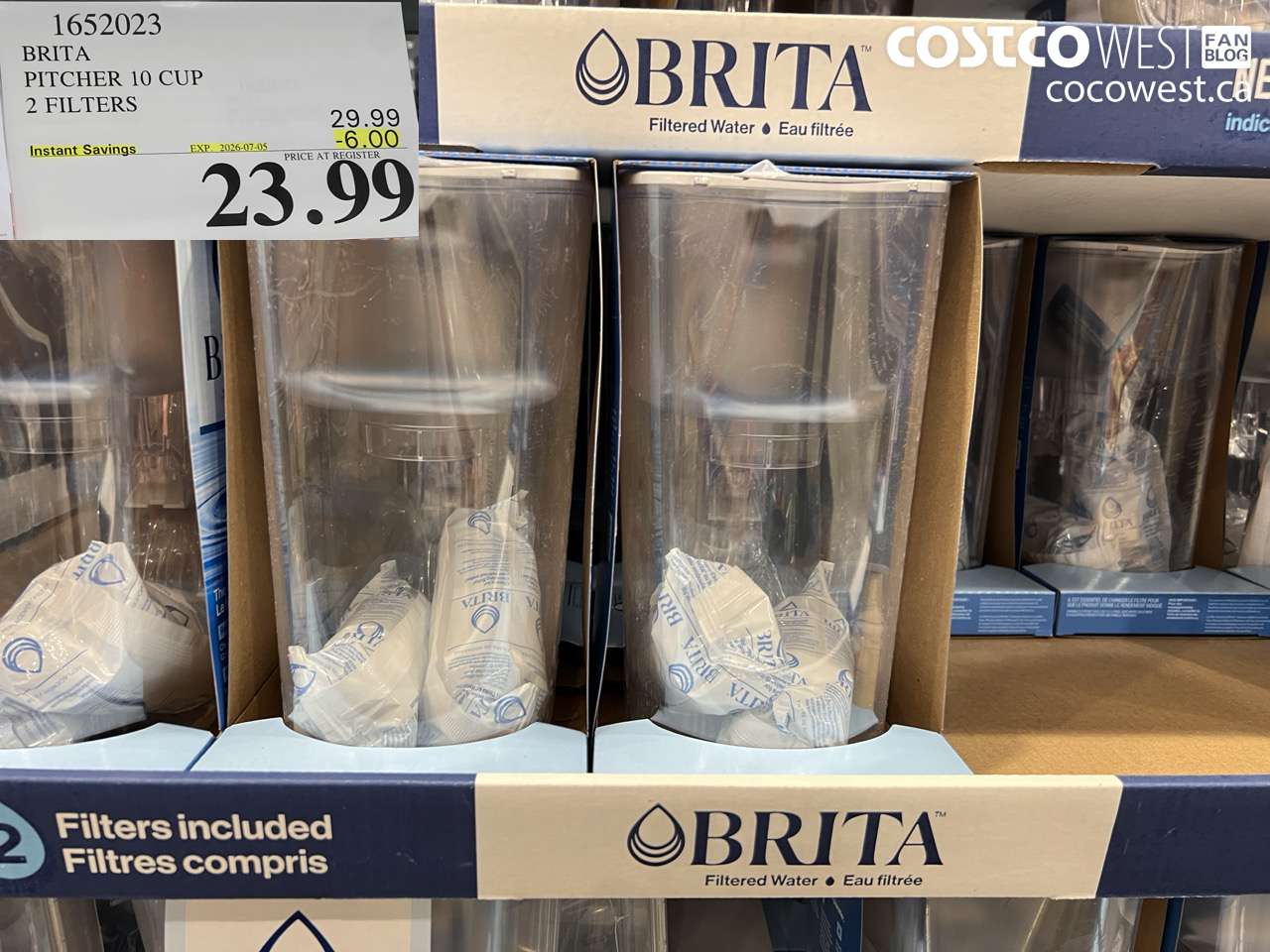 1652023 BRITA PITCHER 10 CUP 2 FILTERS ($6.00 INSTANT SAVINGS EXPIRES ON 2026-07-05) $23.99