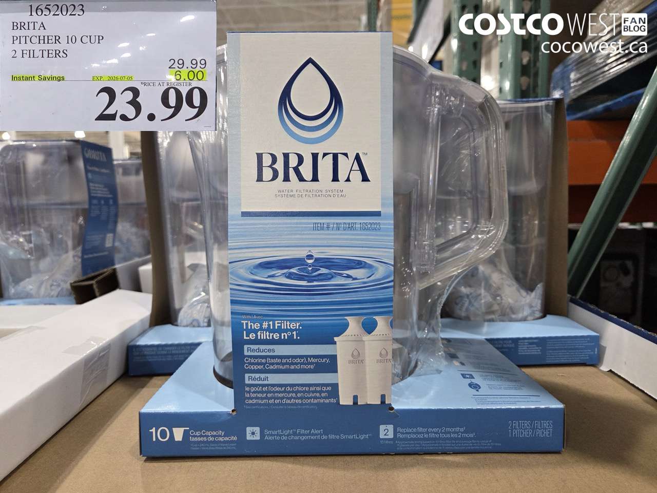 1652023 BRITA PITCHER 10 CUP 2 FILTERS ($6.00 INSTANT SAVINGS EXPIRES ON 2026-07-05) $23.99