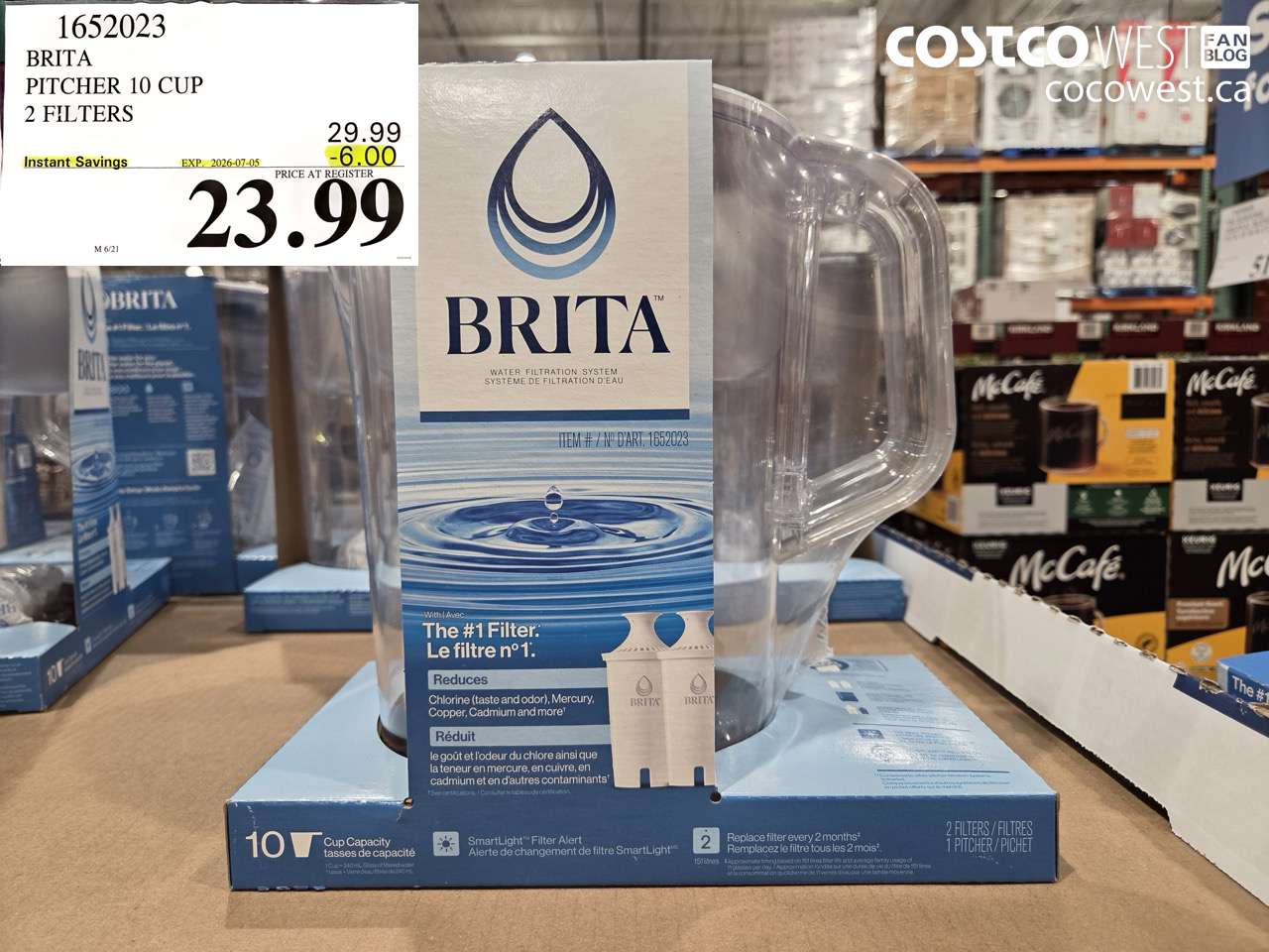 1652023 BRITA PITCHER 10 CUP 2 FILTERS ($6.00 INSTANT SAVINGS EXPIRES ON 2026-07-05) $23.99