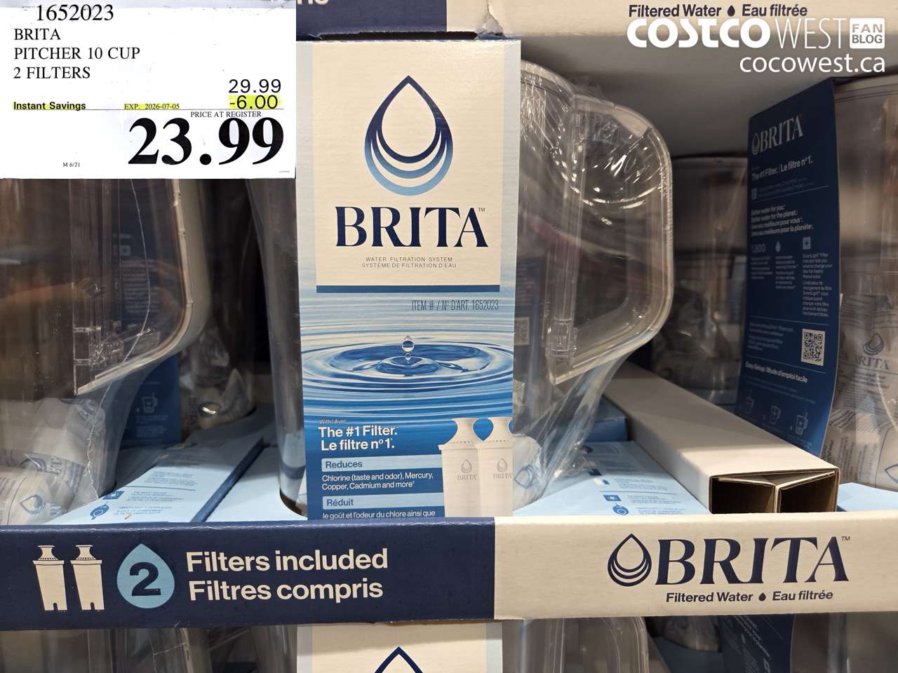 1652023 BRITA PITCHER 10 CUP 2 FILTERS ($6.00 INSTANT SAVINGS EXPIRES ON 2026-07-05) $23.99