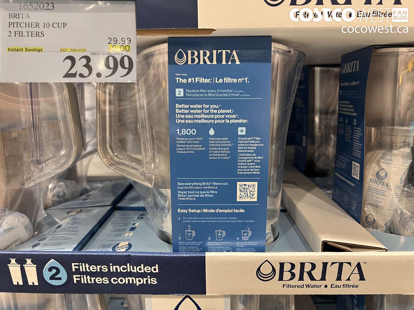 1652023 BRITA PITCHER 10 CUP 2 FILTERS ($6.00 INSTANT SAVINGS EXPIRES ON 2026-07-05) $23.99