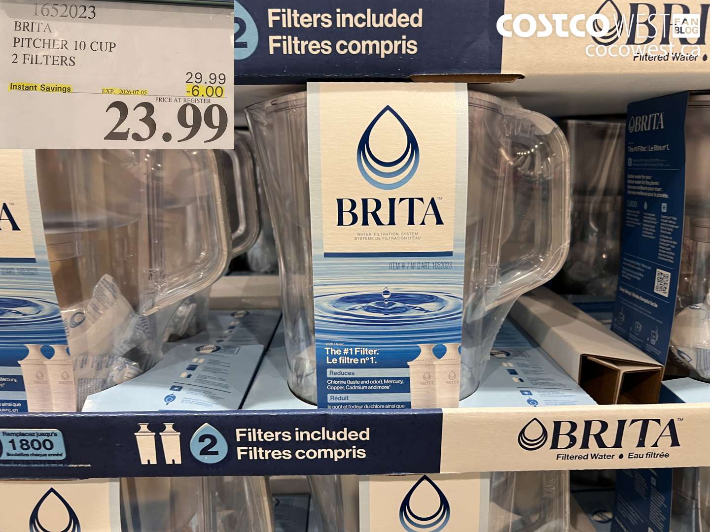 1652023 BRITA PITCHER 10 CUP 2 FILTERS ($6.00 INSTANT SAVINGS EXPIRES ON 2026-07-05) $23.99