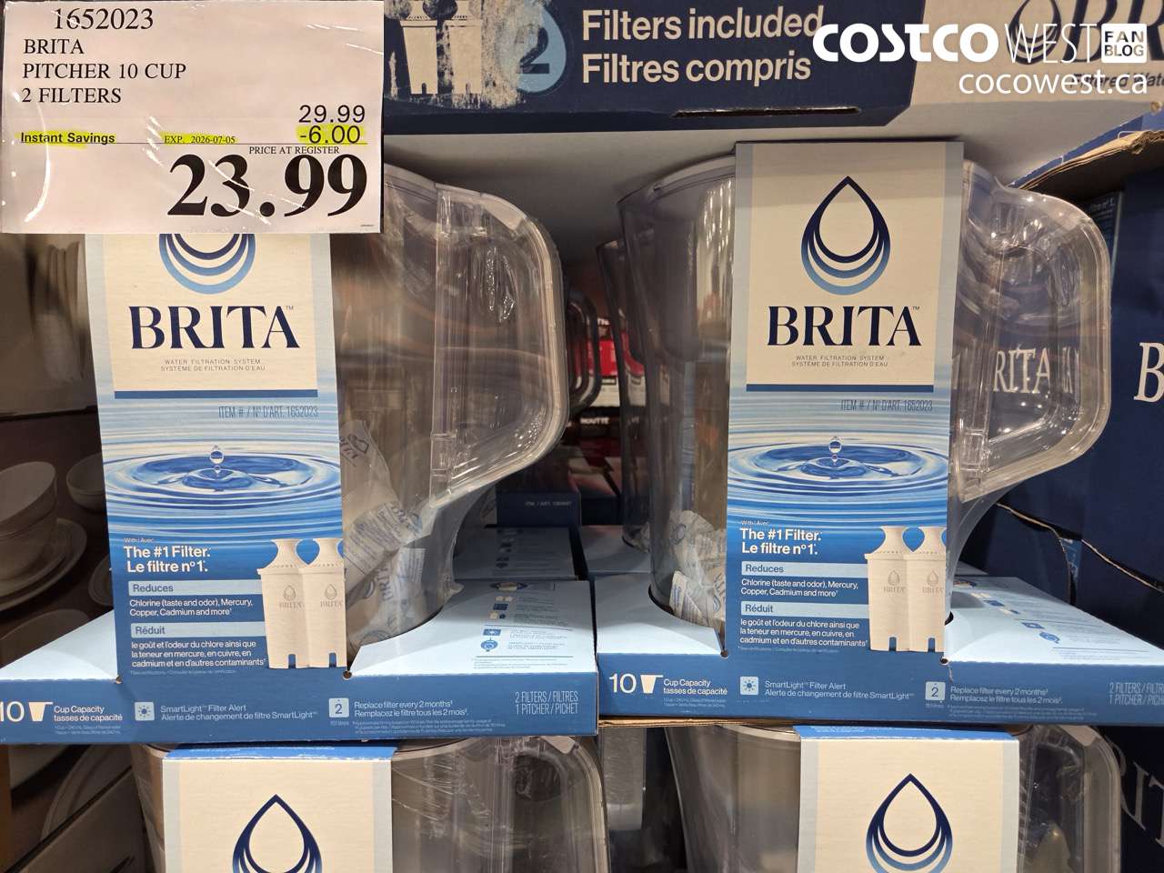 1652023 BRITA PITCHER 10 CUP 2 FILTERS ($6.00 INSTANT SAVINGS EXPIRES ON 2026-07-05) $23.99