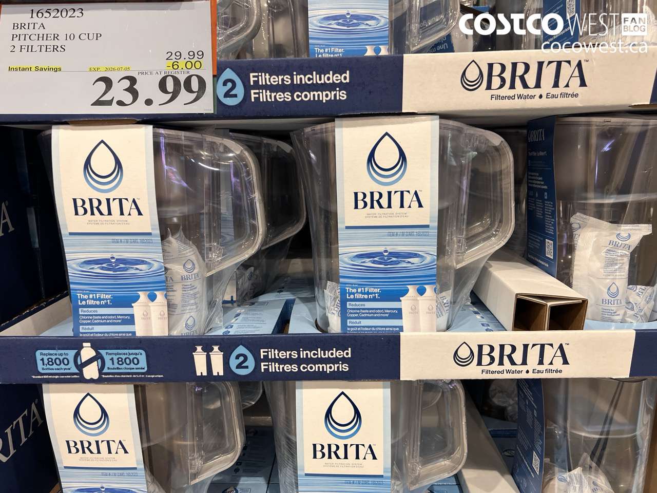 1652023 BRITA PITCHER 10 CUP 2 FILTERS ($6.00 INSTANT SAVINGS EXPIRES ON 2026-07-05) $23.99