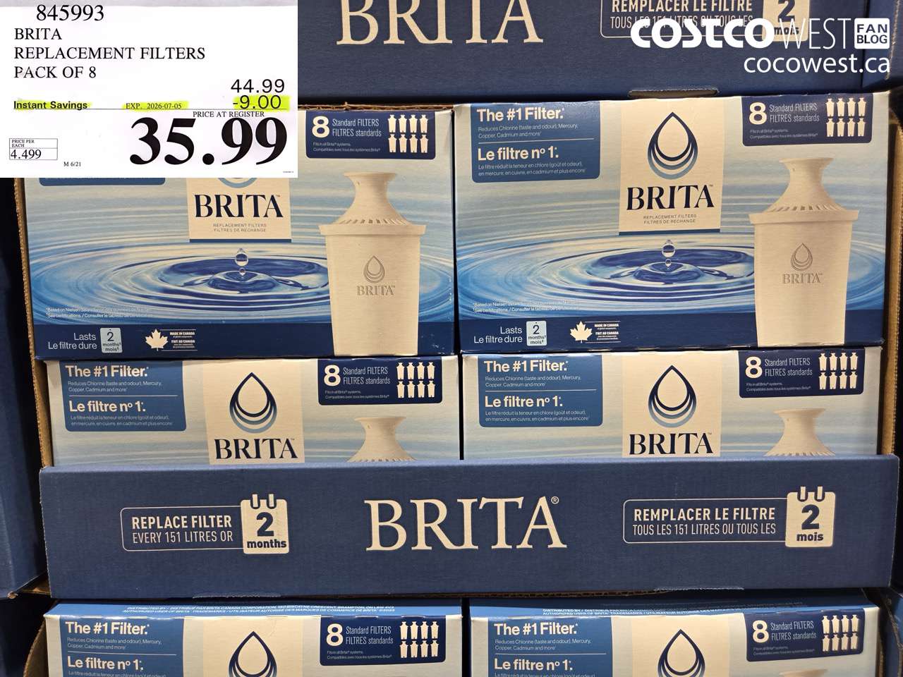 845993 BRITA REPLACEMENT FILTERS PACK OF 8 ($9.00 INSTANT SAVINGS EXPIRES ON 2026-07-05) $35.99