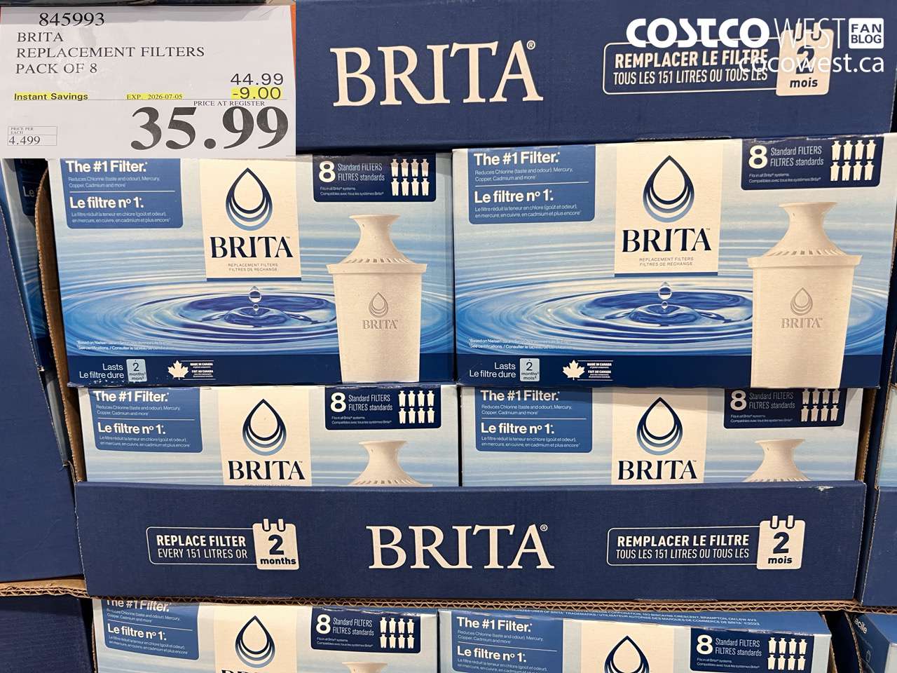 845993 BRITA REPLACEMENT FILTERS PACK OF 8 ($9.00 INSTANT SAVINGS EXPIRES ON 2026-07-05) $35.99