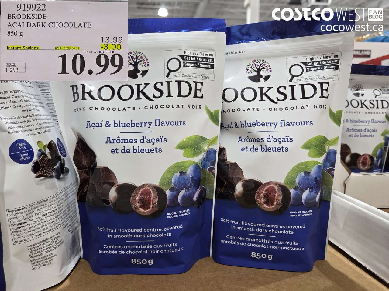 919922 BROOKSIDE ACAI DARK CHOCOLATE 850 G ($3.00 INSTANT SAVINGS EXPIRES ON 2026-06-14) $10.99