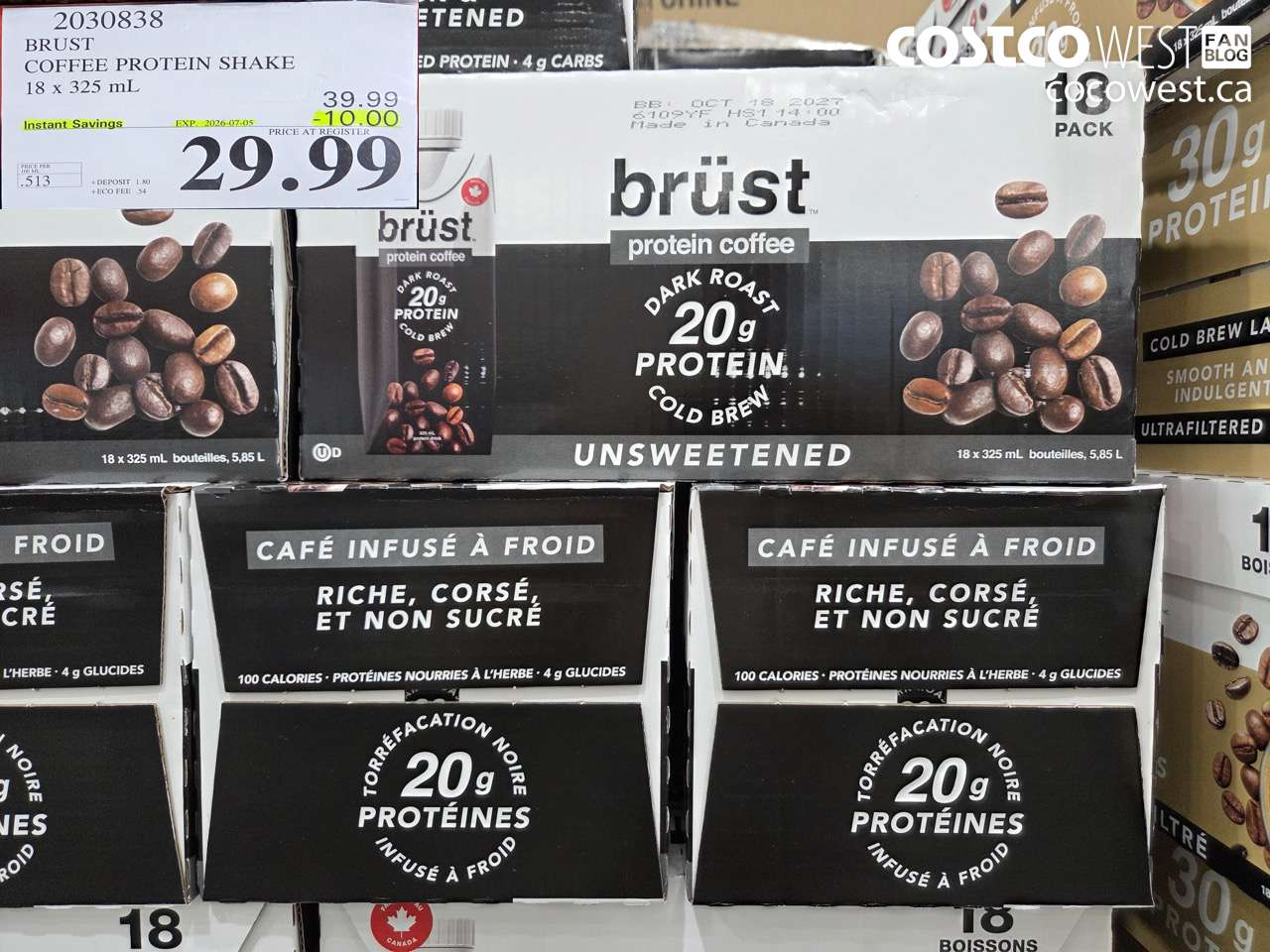 2030838 BRUST COFFEE PROTEIN SHAKE 18 X 325 ML ($10.00 INSTANT SAVINGS EXPIRES ON 2026-07-05) $29.99