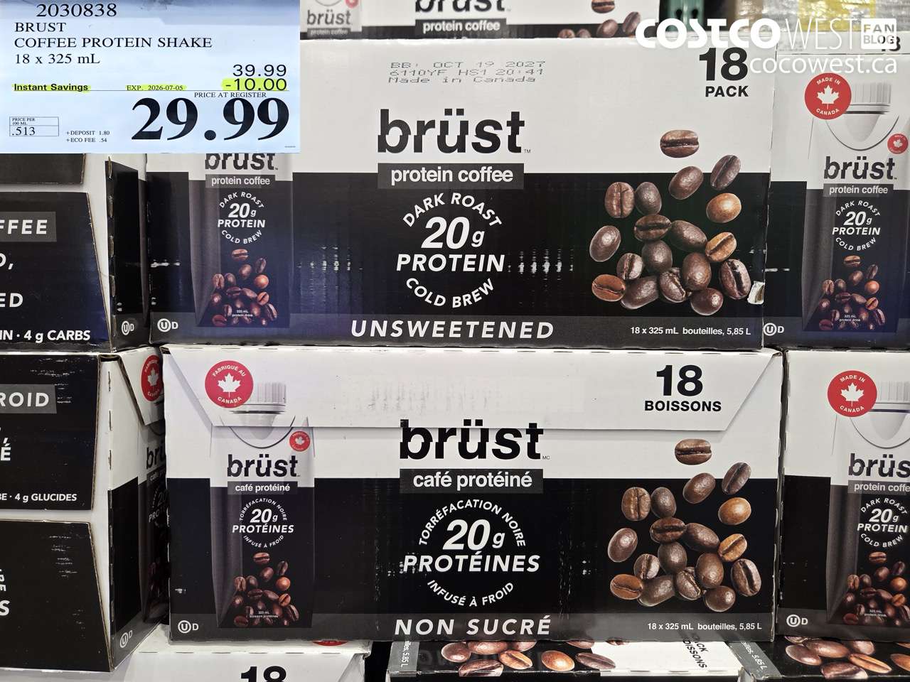 2030838 BRUST COFFEE PROTEIN SHAKE 18 X 325 ML ($10.00 INSTANT SAVINGS EXPIRES ON 2026-07-05) $29.99