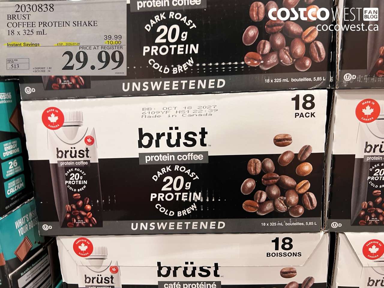 2030838 BRUST COFFEE PROTEIN SHAKE 18 X 325 ML ($10.00 INSTANT SAVINGS EXPIRES ON 2026-07-05) $29.99