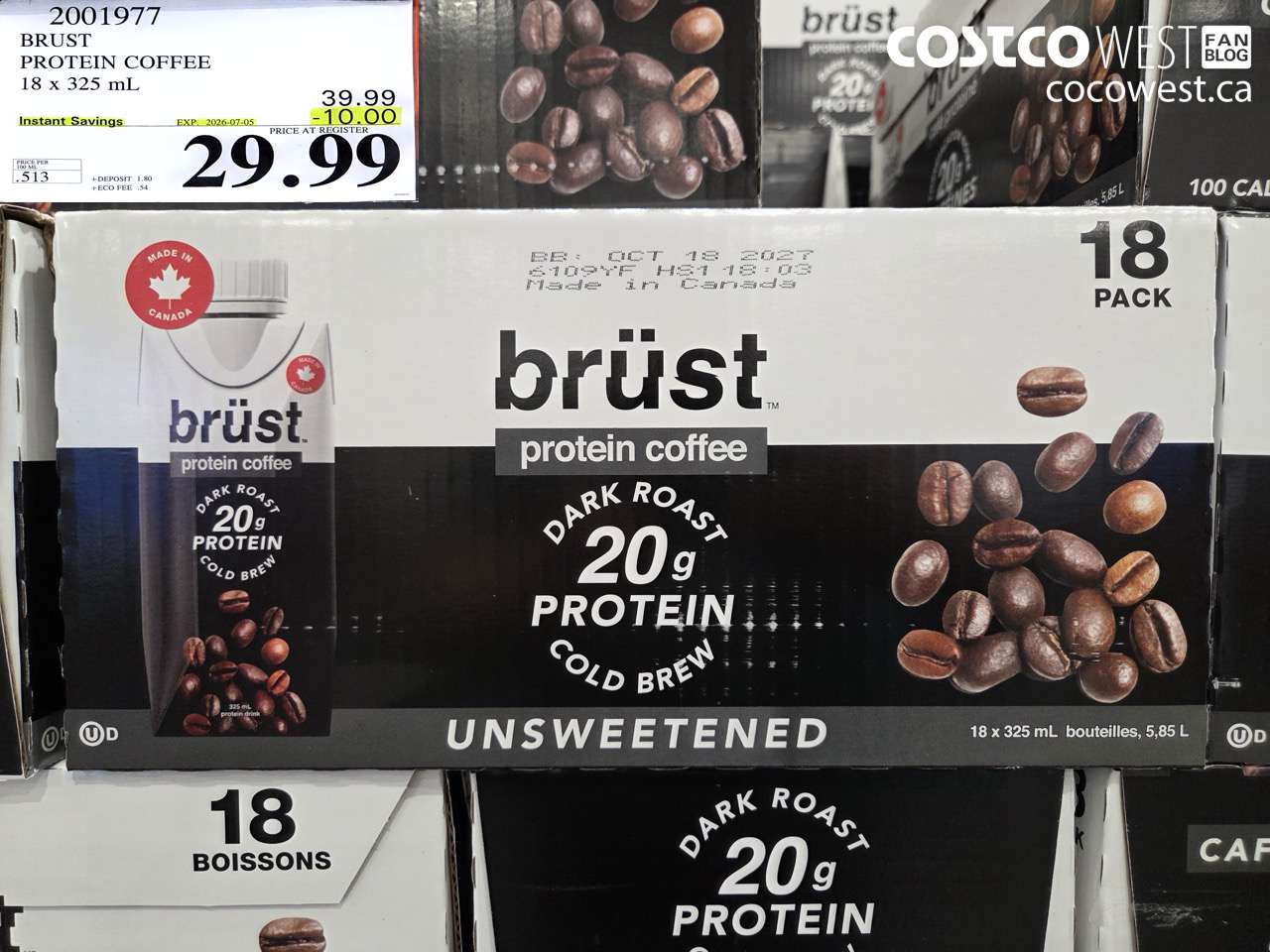 2001977 BRUST PROTEIN COFFEE 18 X 325 ML ($10.00 INSTANT SAVINGS EXPIRES ON 2026-07-05) $29.99